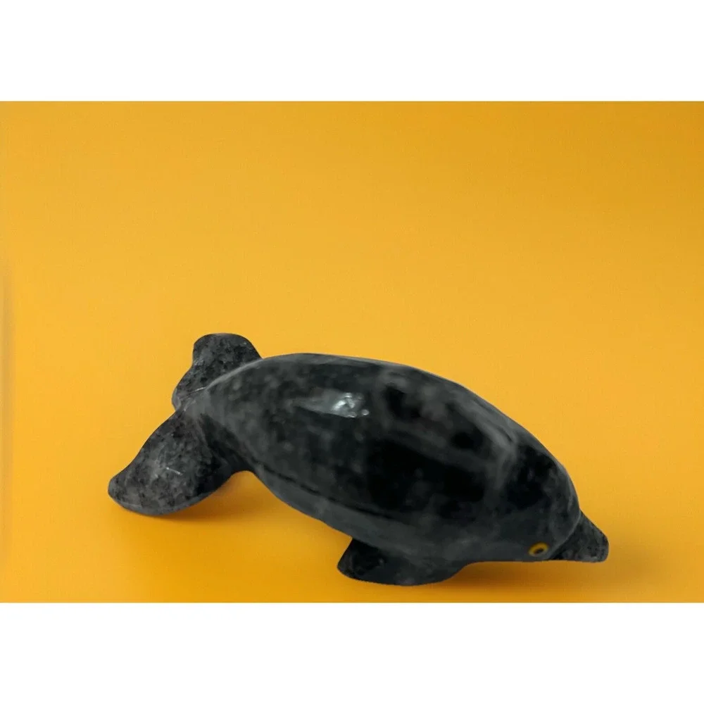 Dolphin Stone‎ Carved Animal Natural Rock Mineral Carving Mini Dark Gray Grey